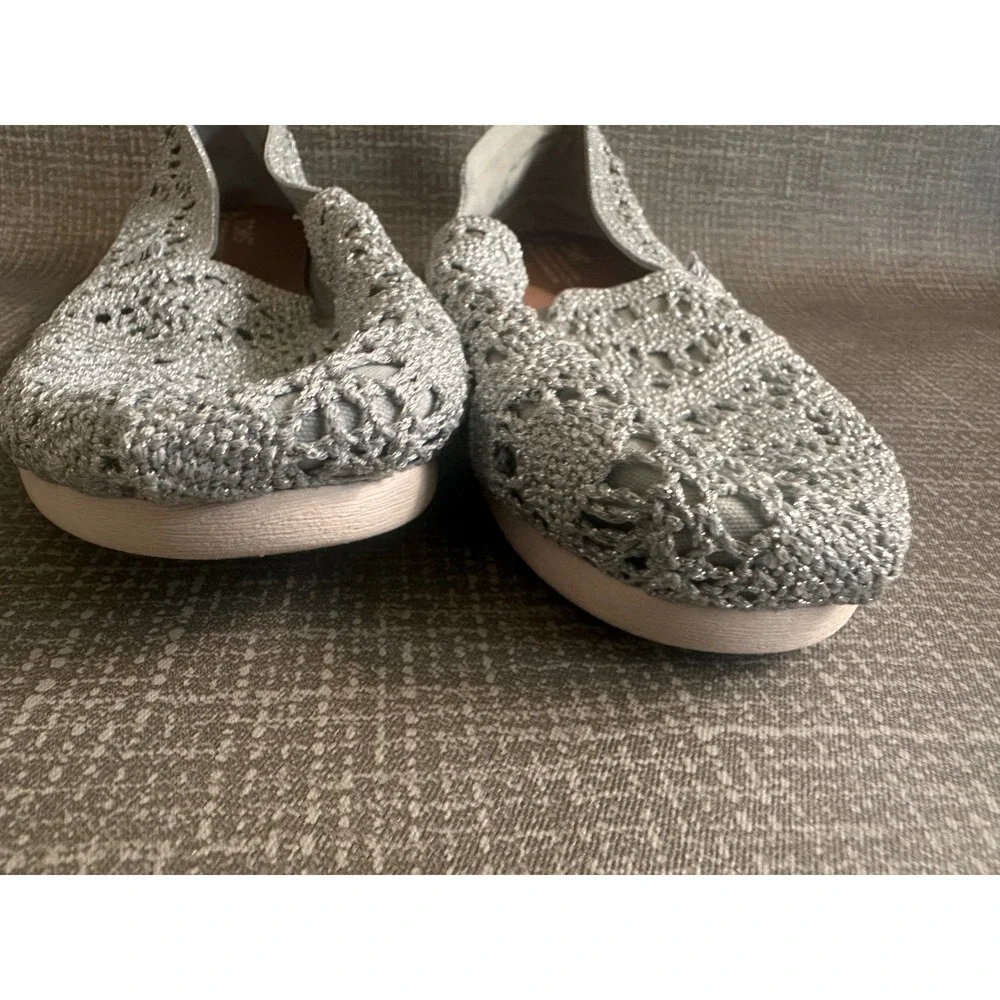 TOMS Silver Metallic Crochet Lace Alpargata Slip On Flats Shoes Womens 10